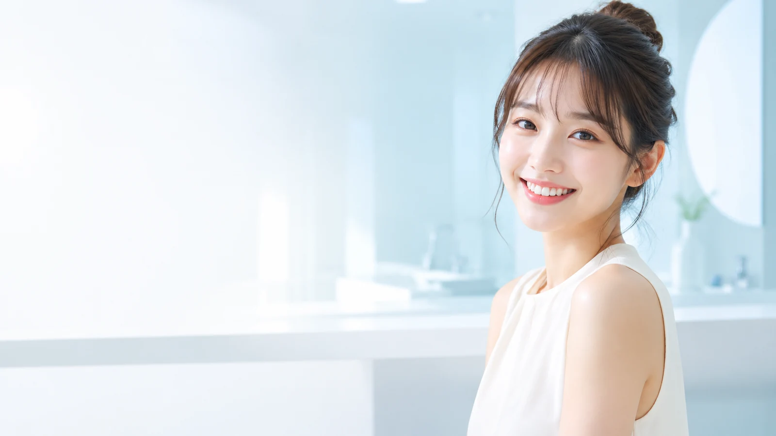 白い歯で笑う若い女性
