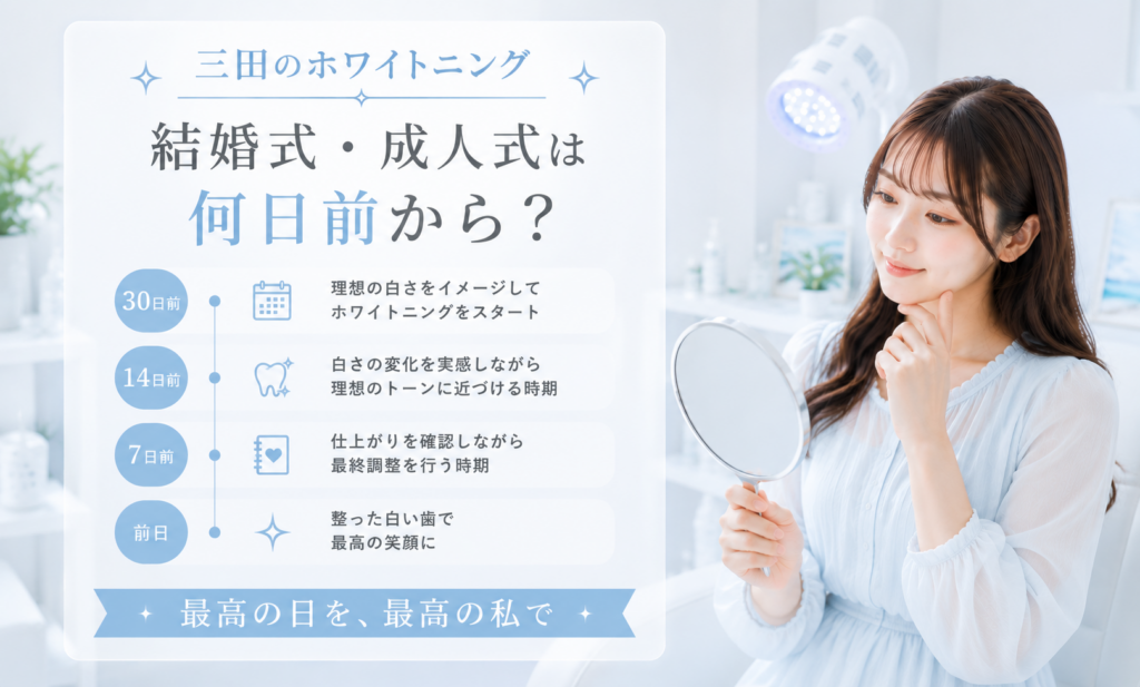 三田のホワイトニングを結婚式や成人式の何日前から始めるかを示す施術計画